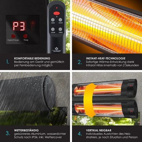 Kesser® Radiateur Infrarouge 2 500 watts Radiateur Chauffage De Terrasse Chauffage Radiant Avec Télécommande, Support Mural 5 Kesser® Radiateur Infrarouge 2 500 watts Radiateur Chauffage De Terrasse Chauffage Radiant Avec Télécommande, Support Mural – Image 3