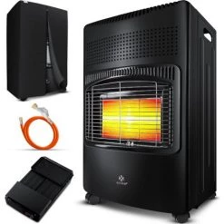 KESSER® Chauffage à Gaz En Céramique 4 200 watts Avec Régulateur De Pression, Tuyau De Gaz | Cheminée Au Gaz | Appareil De Chauffage à Gaz | Brûleur Céramique Infrarouge | Puissance Thermique, Bouteilles De Butane Ou De Propane Jusqu’à 15kg, Le Noir