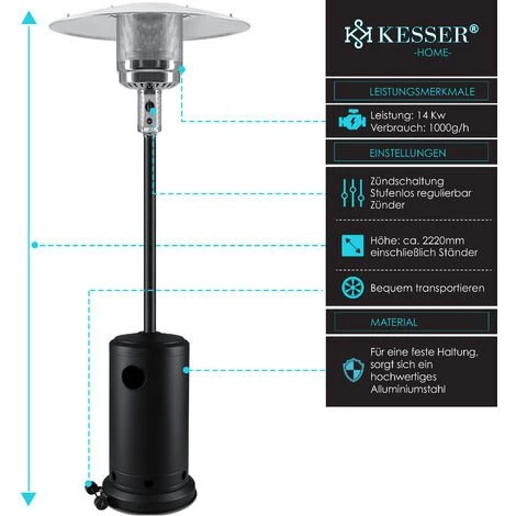 KESSER® Chauffage Radiant à Gaz Champignon Chauffant Pour Terrasse Chauffage De Terrasse, Chauffage Radiant à Gaz 14 kW, Radiateur De Chaleur, Appareil De Chauffage, Avec Protection Contre Le Basculement Et Arrêt Automatique 4 KESSER® Chauffage Radiant à Gaz Champignon Chauffant Pour Terrasse Chauffage De Terrasse, Chauffage Radiant à Gaz 14 kW, Radiateur De Chaleur, Appareil De Chauffage, Avec Protection Contre Le Basculement Et Arrêt Automatique – Image 2
