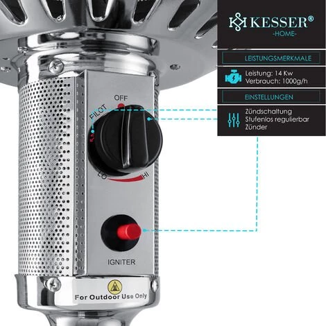 KESSER® Chauffage Radiant à Gaz Champignon Chauffant Pour Terrasse Chauffage De Terrasse, Chauffage Radiant à Gaz 14 kW, Radiateur De Chaleur, Appareil De Chauffage, Avec Protection Contre Le Basculement Et Arrêt Automatique 7 KESSER® Chauffage Radiant à Gaz Champignon Chauffant Pour Terrasse Chauffage De Terrasse, Chauffage Radiant à Gaz 14 kW, Radiateur De Chaleur, Appareil De Chauffage, Avec Protection Contre Le Basculement Et Arrêt Automatique – Image 5