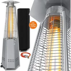 KESSER® Chauffage Radiant Pyramide Pour Terrasse Chauffage De Terrasse à Gaz 12,5 kW Chauffage Radiant à Gaz, Chauffage Au Gaz, Radiateur De Chaleur, Appareil De Chauffage, Avec Housse De Protection, Avec Tuyau De Gaz Détendeur
