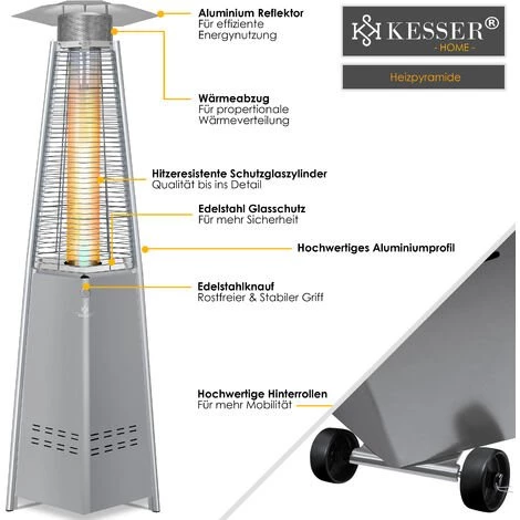 KESSER® Chauffage Radiant Pyramide Pour Terrasse Chauffage De Terrasse à Gaz 12,5 kW Chauffage Radiant à Gaz, Chauffage Au Gaz, Radiateur De Chaleur, Appareil De Chauffage, Avec Housse De Protection, Avec Tuyau De Gaz Détendeur 4 KESSER® Chauffage Radiant Pyramide Pour Terrasse Chauffage De Terrasse à Gaz 12,5 kW Chauffage Radiant à Gaz, Chauffage Au Gaz, Radiateur De Chaleur, Appareil De Chauffage, Avec Housse De Protection, Avec Tuyau De Gaz Détendeur – Image 2
