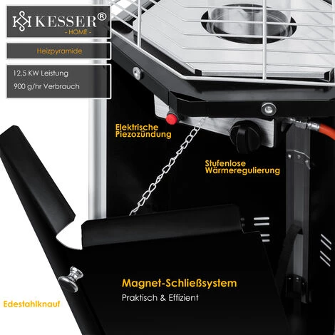 KESSER® Chauffage Radiant Pyramide Pour Terrasse Chauffage De Terrasse à Gaz 12,5 kW Chauffage Radiant à Gaz, Chauffage Au Gaz, Radiateur De Chaleur, Appareil De Chauffage, Avec Housse De Protection, Avec Tuyau De Gaz Détendeur 7 KESSER® Chauffage Radiant Pyramide Pour Terrasse Chauffage De Terrasse à Gaz 12,5 kW Chauffage Radiant à Gaz, Chauffage Au Gaz, Radiateur De Chaleur, Appareil De Chauffage, Avec Housse De Protection, Avec Tuyau De Gaz Détendeur – Image 5