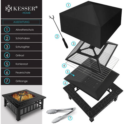 KESSER® Foyer Avec Grille Et Pince à Grillade Brasero 82 X 82 X 50 cm, 3 en 1 Foyer Multifonction Pour Chauffage/barbecue, Jardin Terrasse, Brasero En Métal Avec Housse De Protection Tisonnier Pare-étincelles 4 KESSER® Foyer Avec Grille Et Pince à Grillade Brasero 82 X 82 X 50 cm, 3 en 1 Foyer Multifonction Pour Chauffage/barbecue, Jardin Terrasse, Brasero En Métal Avec Housse De Protection Tisonnier Pare-étincelles – Image 2