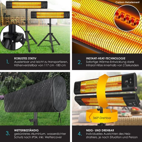 KESSER® Radiateur Infrarouge | Chauffage Radiant | Chauffage Infrarouge Avec Housse De Protection | Chauffage De Terrasse Réglable En Hauteur, Trépied Télescopique | Chauffage Pour Table à Langer | Chauffage Extérieur 5 KESSER® Radiateur Infrarouge | Chauffage Radiant | Chauffage Infrarouge Avec Housse De Protection | Chauffage De Terrasse Réglable En Hauteur, Trépied Télescopique | Chauffage Pour Table à Langer | Chauffage Extérieur – Image 3