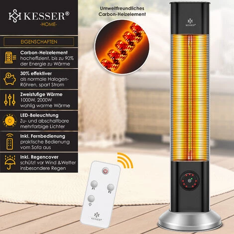 KESSER® Chauffage Radiant D'appoint à Infrarouge Chauffage Radiant D'appoint Incl. Housse De Protection Radiateur De Chaleur Chauffage Infrarouge Pour Terrasse Tour De Chauffage 2 000 watts Chauffage De Terrasse Chauffage 4 KESSER® Chauffage Radiant D'appoint à Infrarouge Chauffage Radiant D'appoint Incl. Housse De Protection Radiateur De Chaleur Chauffage Infrarouge Pour Terrasse Tour De Chauffage 2 000 watts Chauffage De Terrasse Chauffage – Image 2