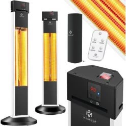 KESSER® Chauffage Radiant à Infrarouge | Chauffage Radiant Sur Pied | Housse De Protection Fournie | Chauffage Radiant à Infrarouge Pour Terrasse | Radiateur Pour Terrasse | Tour De Chauffage Radiant Avec 3 niveaux De Chauffage, Blanche