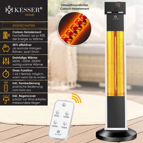 KESSER® Chauffage Radiant à Infrarouge | Chauffage Radiant Sur Pied | Housse De Protection Fournie | Chauffage Radiant à Infrarouge Pour Terrasse | Radiateur Pour Terrasse | Tour De Chauffage Radiant Avec 3 niveaux De Chauffage, Blanche 4 KESSER® Chauffage Radiant à Infrarouge | Chauffage Radiant Sur Pied | Housse De Protection Fournie | Chauffage Radiant à Infrarouge Pour Terrasse | Radiateur Pour Terrasse | Tour De Chauffage Radiant Avec 3 niveaux De Chauffage, Blanche – Image 2