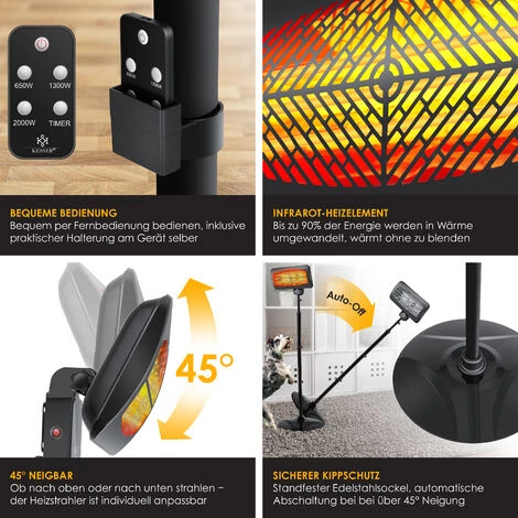 KESSER® 2000W Chauffage Radiant Infrarouge Intérieur Et Extérieur électrique Radiateur 5 KESSER® 2000W Chauffage Radiant Infrarouge Intérieur Et Extérieur électrique Radiateur – Image 3