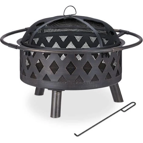 Relaxdays Brasero De Jardin, Bac Feu Avec Pare-étincelles Et Tisonnier, HxD 53 X 76 Cm, Acier, Vasque Antique, Bronze 4 Relaxdays Brasero De Jardin, Bac Feu Avec Pare-étincelles Et Tisonnier, HxD 53 X 76 Cm, Acier, Vasque Antique, Bronze – Image 2