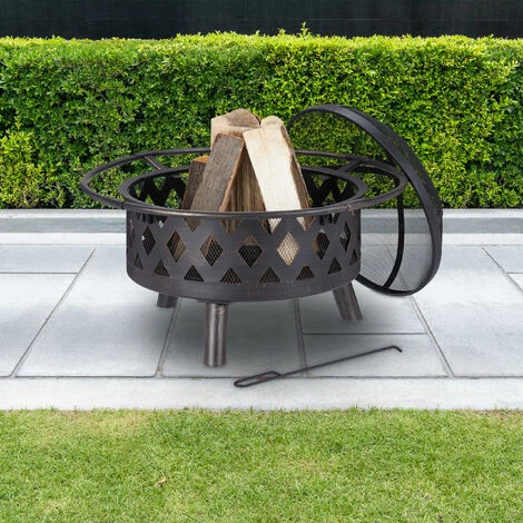 Relaxdays Brasero De Jardin, Bac Feu Avec Pare-étincelles Et Tisonnier, HxD 53 X 76 Cm, Acier, Vasque Antique, Bronze 5 Relaxdays Brasero De Jardin, Bac Feu Avec Pare-étincelles Et Tisonnier, HxD 53 X 76 Cm, Acier, Vasque Antique, Bronze – Image 3