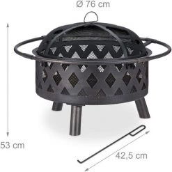 Relaxdays Brasero De Jardin, Bac Feu Avec Pare-étincelles Et Tisonnier, HxD 53 X 76 Cm, Acier, Vasque Antique, Bronze 11 Relaxdays Brasero De Jardin, Bac Feu Avec Pare-étincelles Et Tisonnier, HxD 53 X 76 Cm, Acier, Vasque Antique, Bronze -Chauffage d'extérieur Soldes 50762248 5