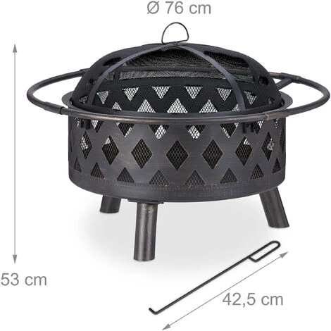 Relaxdays Brasero De Jardin, Bac Feu Avec Pare-étincelles Et Tisonnier, HxD 53 X 76 Cm, Acier, Vasque Antique, Bronze 7 Relaxdays Brasero De Jardin, Bac Feu Avec Pare-étincelles Et Tisonnier, HxD 53 X 76 Cm, Acier, Vasque Antique, Bronze – Image 5
