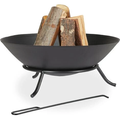 Relaxdays Brasero De Jardin, Avec Tisonnier, Pour Terrasse, H X D : 23 X 57 Cm, Fonte Et Acier, Vasque Feu, Noir 3 Relaxdays Brasero De Jardin, Avec Tisonnier, Pour Terrasse, H X D : 23 X 57 Cm, Fonte Et Acier, Vasque Feu, Noir