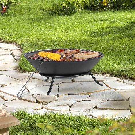 Relaxdays Brasero De Jardin, Grille Barbecue Et Tisonnier, Terrasse, H X D : 24 X 57 Cm, Fonte Acier, Vasque Feu, Noir 5 Relaxdays Brasero De Jardin, Grille Barbecue Et Tisonnier, Terrasse, H X D : 24 X 57 Cm, Fonte Acier, Vasque Feu, Noir – Image 3