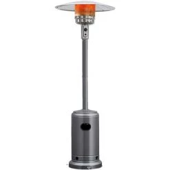 COSTWAY Parasol Chauffage Extérieur à Gaz 13KW Réflecteur 82cm Avec Dispositif De Anti-basculement Tube 2 Roues Fluide 220cm Argenté