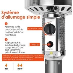 COSTWAY Parasol Chauffage Extérieur à Gaz 13KW Réflecteur 82cm Avec Dispositif De Anti-basculement Tube 2 Roues Fluide 220cm Argenté 9 COSTWAY Parasol Chauffage Extérieur à Gaz 13KW Réflecteur 82cm Avec Dispositif De Anti-basculement Tube 2 Roues Fluide 220cm Argenté -Chauffage d'extérieur Soldes 51282414 3