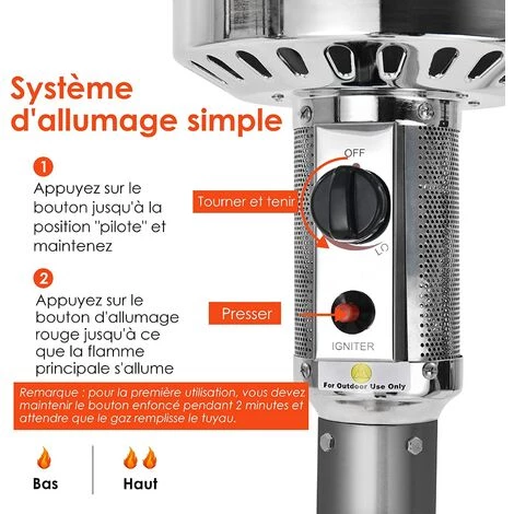 COSTWAY Parasol Chauffage Extérieur à Gaz 13KW Réflecteur 82cm Avec Dispositif De Anti-basculement Tube 2 Roues Fluide 220cm Argenté 5 COSTWAY Parasol Chauffage Extérieur à Gaz 13KW Réflecteur 82cm Avec Dispositif De Anti-basculement Tube 2 Roues Fluide 220cm Argenté – Image 3