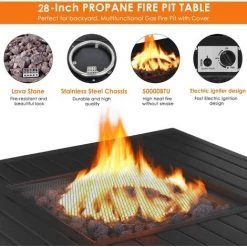 AICOK 28'' Foyers à Gaz Extérieurs Et Braséros,Chauffe Terrasse Gaz,Gaz Feu Cheminée,72*72*67cm,14.5kw,avec Housse De Protection Imperméable & Pierres De Lave & Grille De Protection,pour Jardin Terrasses -Chauffage d'extérieur Soldes 51310466 3