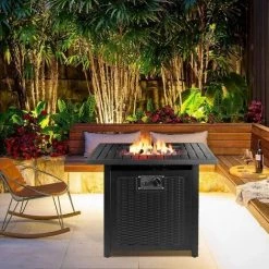AICOK 28'' Foyers à Gaz Extérieurs Et Braséros,Chauffe Terrasse Gaz,Gaz Feu Cheminée,72*72*67cm,14.5kw,avec Housse De Protection Imperméable & Pierres De Lave & Grille De Protection,pour Jardin Terrasses -Chauffage d'extérieur Soldes 51310466 5