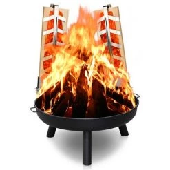 Hengda Bol De Feu Avec Plaque De Flammes Outdoor Feu De Camp Jardin 80 Cm Haute Qualité Ronde - Noir