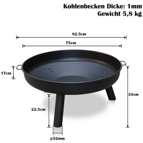 Hengda Bol De Feu Avec Plaque De Flammes Outdoor Feu De Camp Jardin 80 Cm Haute Qualité Ronde - Noir 5 Hengda Bol De Feu Avec Plaque De Flammes Outdoor Feu De Camp Jardin 80 Cm Haute Qualité Ronde - Noir – Image 3