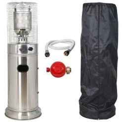 PROWELTEK Chauffage De Terrasse Gaz 13 KW INOX LOUNGE Allumage Piézo + Housse + Tuyau + Détendeur Propane Parasol Chauffant