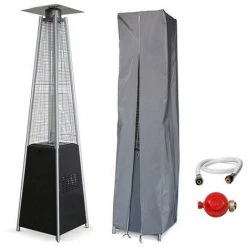 PROWELTEK Parasol Chauffant Pyramide 13 KW Noir Gaz Propane Allumage Impulsion Tube Silice + Housse + Tuyau + Détendeur Propane
