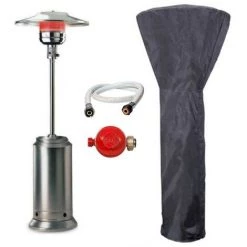 PROWELTEK Parasol Chauffant Gaz Champignon 13 KW INOX Allumage Piézo Lest Anti-basculement + Housse + Tuyau + Détendeur Propane