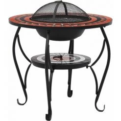 YOUTHUP Table De Foyer Mosaïque Terre Cuite Et Blanc 68 Cm Céramique - Brun -Chauffage d'extérieur Soldes 51868040 2