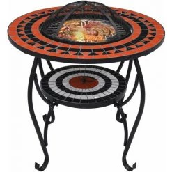 YOUTHUP Table De Foyer Mosaïque Terre Cuite Et Blanc 68 Cm Céramique - Brun -Chauffage d'extérieur Soldes 51868040 3
