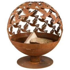 Braséro Rond Avec Découpe Laser Oiseaux. Brun. Marque : Esschert Design. Réf. : FF401 - Brun