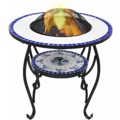 Topdeal Table De Foyer Mosaïque Bleu Et Blanc 68 Cm Céramique