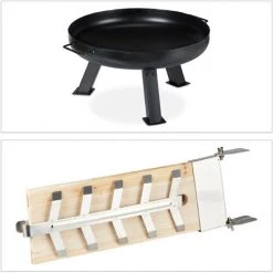 Relaxdays Planche De Cèdre Avec Brasero, X2, Bois, Bac à Feu En Fer 60 Cm, Set Saumon à Griller, Jardin, Terrasse, Noir -Chauffage d'extérieur Soldes 52204869 2