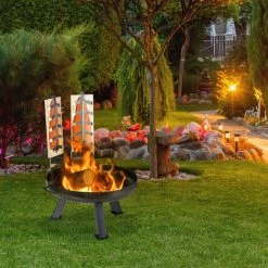 Relaxdays Planche De Cèdre Avec Brasero, X2, Bois, Bac à Feu En Fer 60 Cm, Set Saumon à Griller, Jardin, Terrasse, Noir -Chauffage d'extérieur Soldes 52204869 3