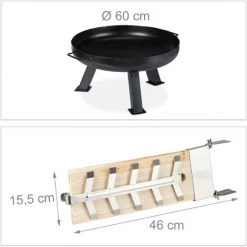 Relaxdays Planche De Cèdre Avec Brasero, X2, Bois, Bac à Feu En Fer 60 Cm, Set Saumon à Griller, Jardin, Terrasse, Noir -Chauffage d'extérieur Soldes 52204869 5
