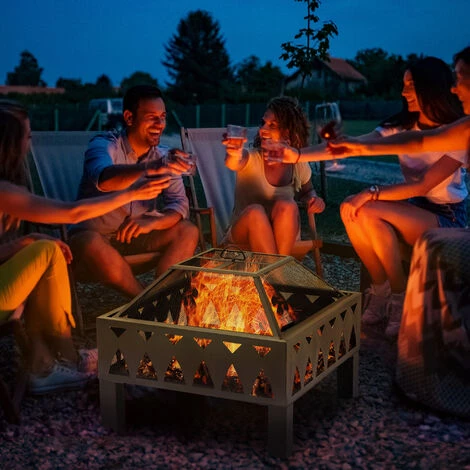 Outsunny Brasero Cheminée Foyer Extérieur Dim. 66L X 66l X 58H Cm Grille Couvercle Tisonnier Métal Noir 4 Outsunny Brasero Cheminée Foyer Extérieur Dim. 66L X 66l X 58H Cm Grille Couvercle Tisonnier Métal Noir – Image 2