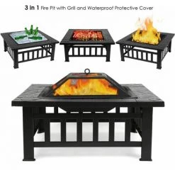 AICOK Brasero Barbecue Rectangulaire Pour Jardin Et Terrasse -81 * 81 * 44cm - Noir