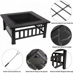 AICOK Brasero Barbecue Rectangulaire Pour Jardin Et Terrasse -81 * 81 * 44cm - Noir -Chauffage d'extérieur Soldes 52668240 5