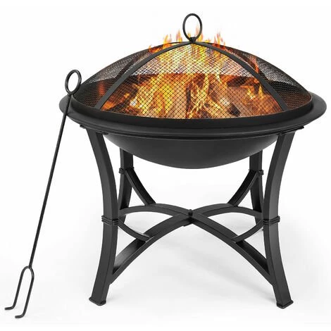 AICOK Bol à Feu Foyer Brasero Avec Grille De Cuisson Charbon De Bois Couvercle Ø56,5 * 50cm, 3 AICOK Bol à Feu Foyer Brasero Avec Grille De Cuisson Charbon De Bois Couvercle Ø56,5 * 50cm,