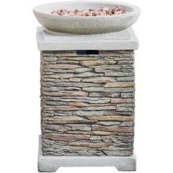 Braséro De Jardin à Gaz Chauffage Extérieur Effet Pierre Naturelle Housse De Protection Roches De Lave Teamson Home HF29308AA-EU - Gris