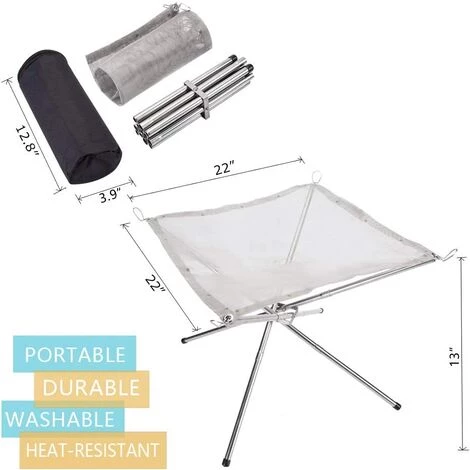 BEARSU Brasero Portable Pour Extérieur, Foyer De Camping Foyer Extérieur Pliable - Grille En Maille Grille Barbecue/Chauffage 16,5 Pouces En Acier INOX, Pour Terrasse, Camping, Voyage, Jardin 6 BEARSU Brasero Portable Pour Extérieur, Foyer De Camping Foyer Extérieur Pliable - Grille En Maille Grille Barbecue/Chauffage 16,5 Pouces En Acier INOX, Pour Terrasse, Camping, Voyage, Jardin – Image 4
