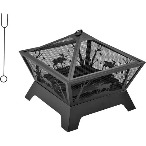 Outsunny Brasero Cheminée Foyer Extérieur Dim. 56L X 56l X 47H Cm Tisonnier Métal Noir 3 Outsunny Brasero Cheminée Foyer Extérieur Dim. 56L X 56l X 47H Cm Tisonnier Métal Noir