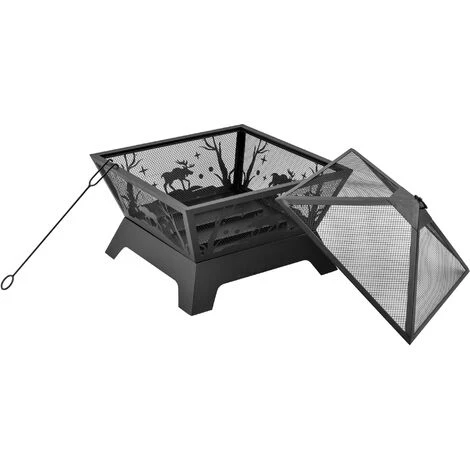 Outsunny Brasero Cheminée Foyer Extérieur Dim. 56L X 56l X 47H Cm Tisonnier Métal Noir 4 Outsunny Brasero Cheminée Foyer Extérieur Dim. 56L X 56l X 47H Cm Tisonnier Métal Noir – Image 2