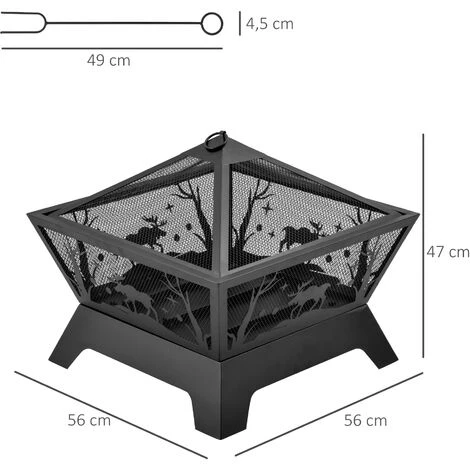 Outsunny Brasero Cheminée Foyer Extérieur Dim. 56L X 56l X 47H Cm Tisonnier Métal Noir 5 Outsunny Brasero Cheminée Foyer Extérieur Dim. 56L X 56l X 47H Cm Tisonnier Métal Noir – Image 3