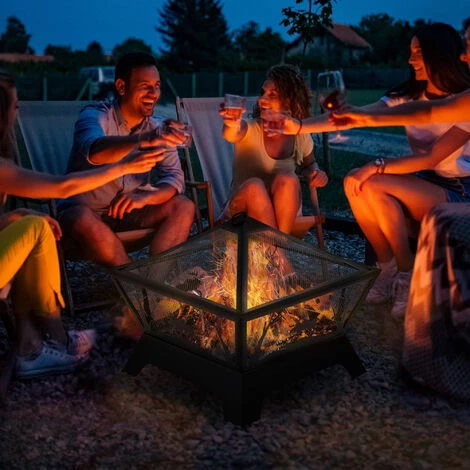 Outsunny Brasero Cheminée Foyer Extérieur Dim. 56L X 56l X 47H Cm Tisonnier Métal Noir 7 Outsunny Brasero Cheminée Foyer Extérieur Dim. 56L X 56l X 47H Cm Tisonnier Métal Noir – Image 5