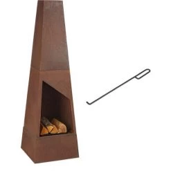 Relaxdays Brasero Extérieur En Acier Corten Patiné, Avec Grille De Foyer Et Tisonnier, HLP : 149x45x45cm, Marron -Chauffage d'extérieur Soldes 53516986 2