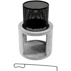 Braséro De Jardin à Bois Chauffage Extérieur Avec Tisonnier Couvercle Acier Ciment Noir Rangement à Bûches Teamson Home PT-FW0003 - Gris