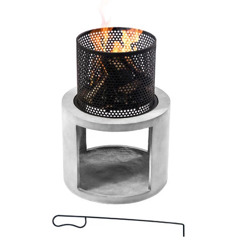 Braséro De Jardin à Bois Chauffage Extérieur Avec Tisonnier Couvercle Acier Ciment Noir Rangement à Bûches Teamson Home PT-FW0003 - Gris 7 Braséro De Jardin à Bois Chauffage Extérieur Avec Tisonnier Couvercle Acier Ciment Noir Rangement à Bûches Teamson Home PT-FW0003 - Gris – Image 5