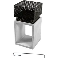 Braséro De Jardin à Bois Chauffage Extérieur Avec Tisonnier Couvercle Acier Ciment Noir Rangement à Bûches Teamson Home PT-FW0004 - Gris
